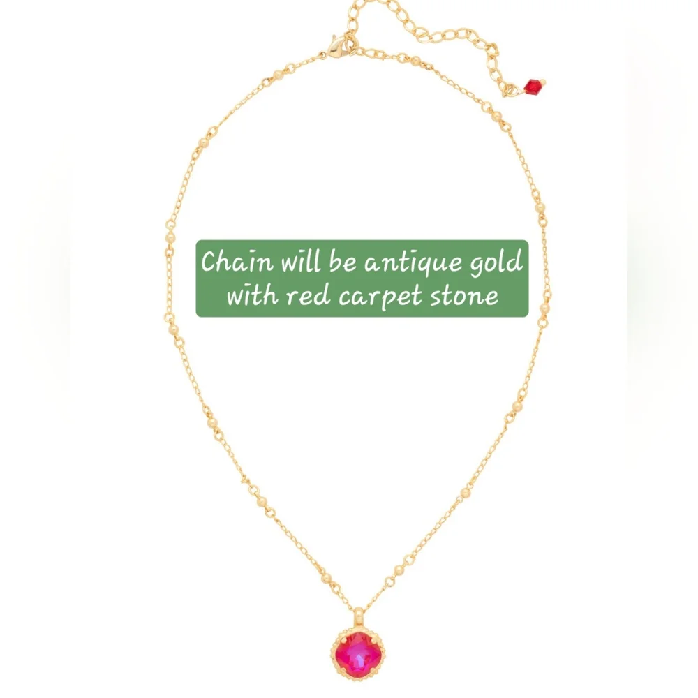 SORRELLI Siren Cushion Cut Pendant Necklace Red Carpet Stone& Antique Chain